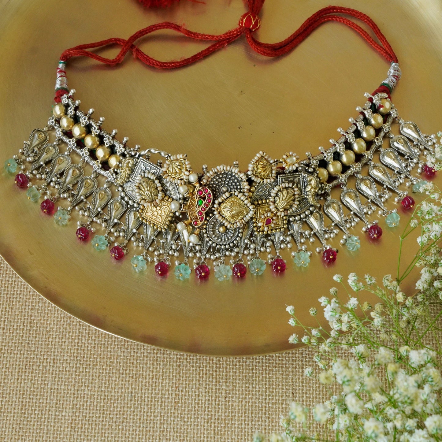 ORN074 Dual Tone 92.5 Silver and Gold piece Gadi Choker