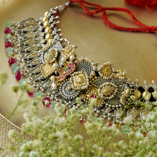 ORN074 Dual Tone 92.5 Silver and Gold piece Gadi Choker