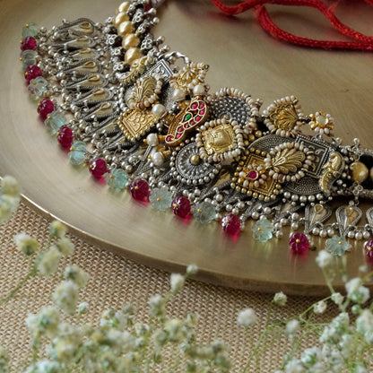 Silver and Gold piece Gadi Choker