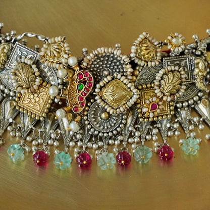 Silver and Gold piece Gadi Choker